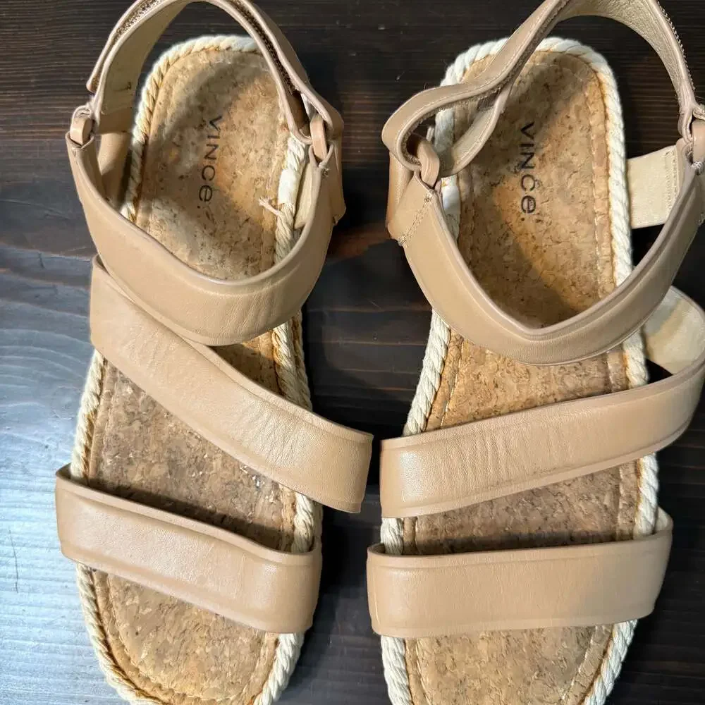Vince Elian‎ Leather Flatform Sport Sandals in Cappuccino